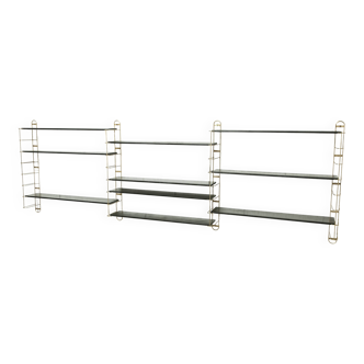 Etagère string style tomado 2m30 4 échelles dorées 10 plateaux noirs 1960
