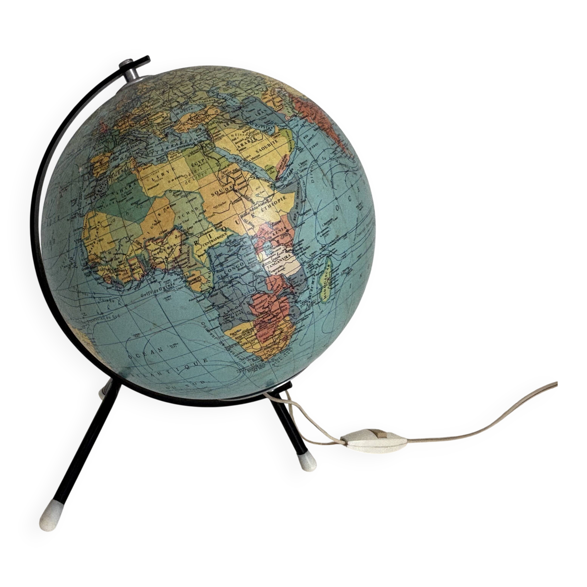 Vintage globe 1962 terrestrial world map glass tripod Taride - 28 cm