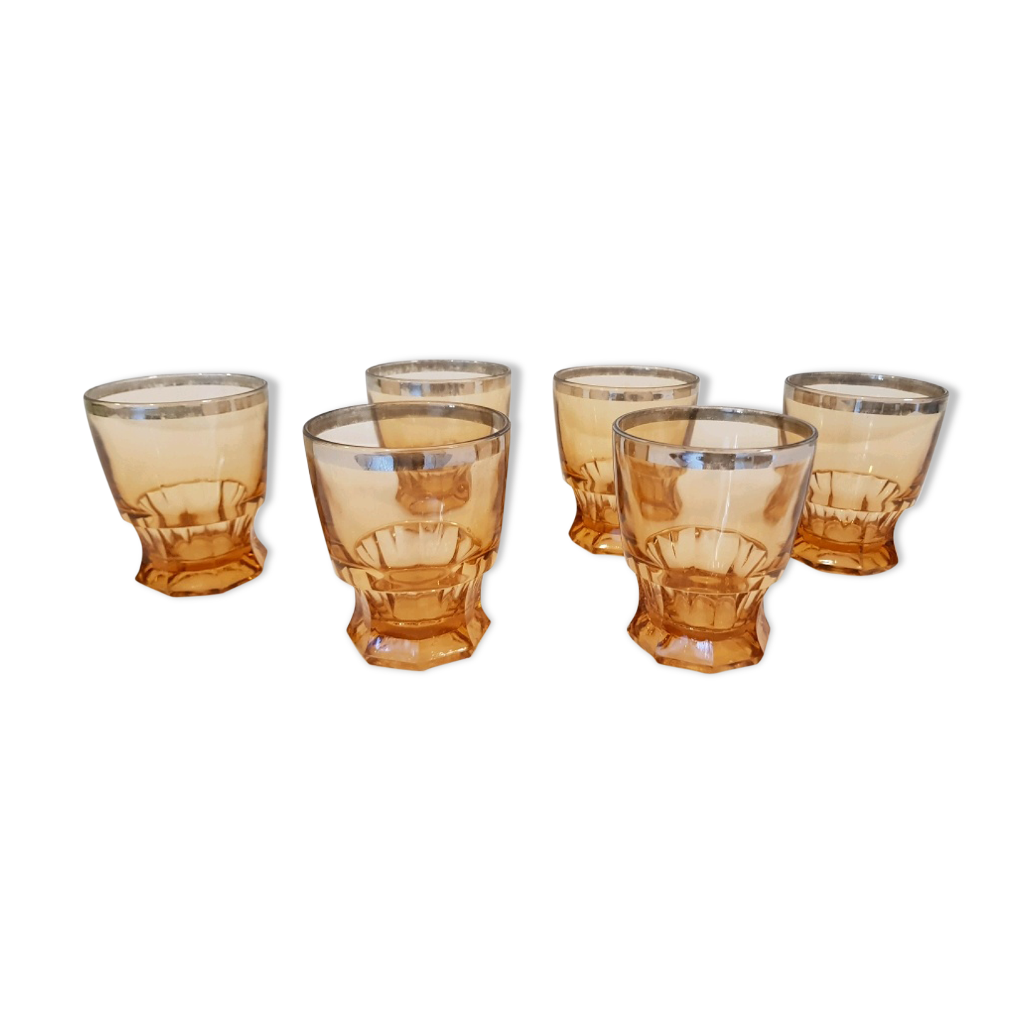 6 thick glass amber water glasses