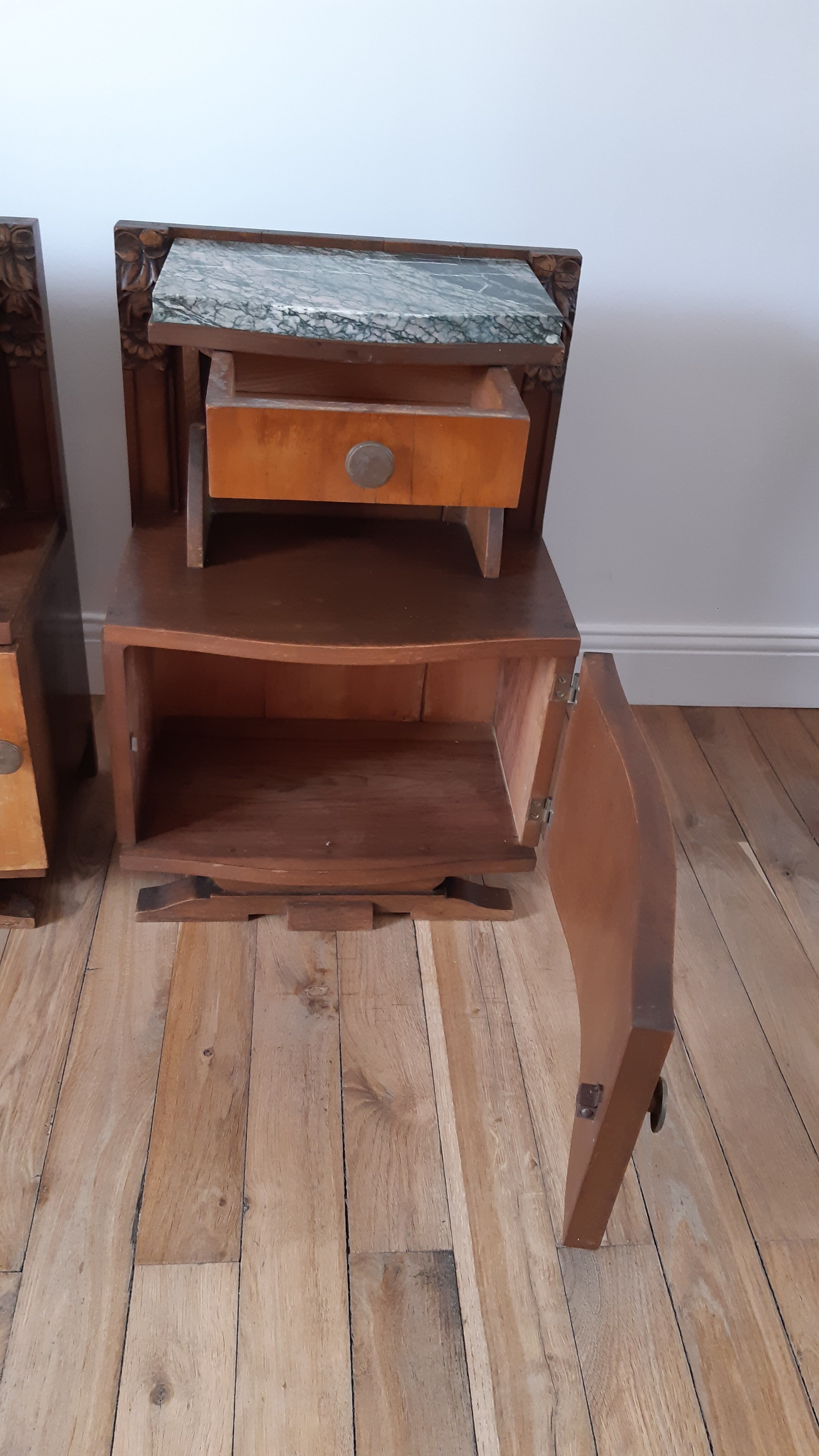 Duo of bedside tables in beech wood art deco 30s