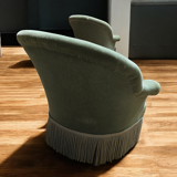 Pair of celadon green velvet armchairs with armrests, esprit