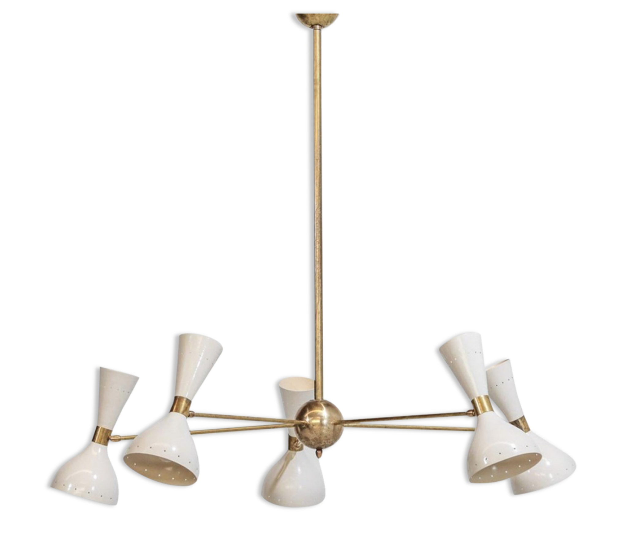 Lustre italien en laiton 5 bras blanc