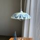 Vintage suspension in white and blue glass with wavy edge D46 H53