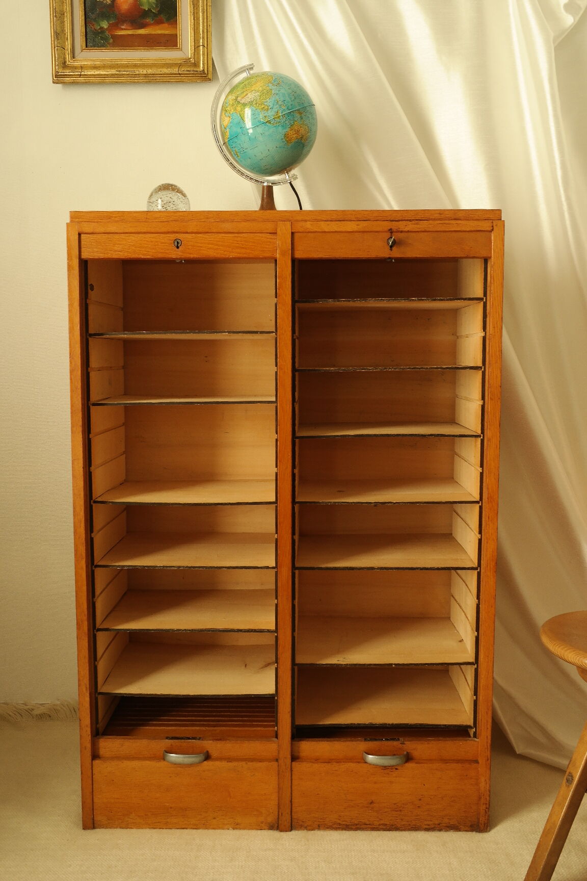 Radia vintage oak double curtain binder cabinet