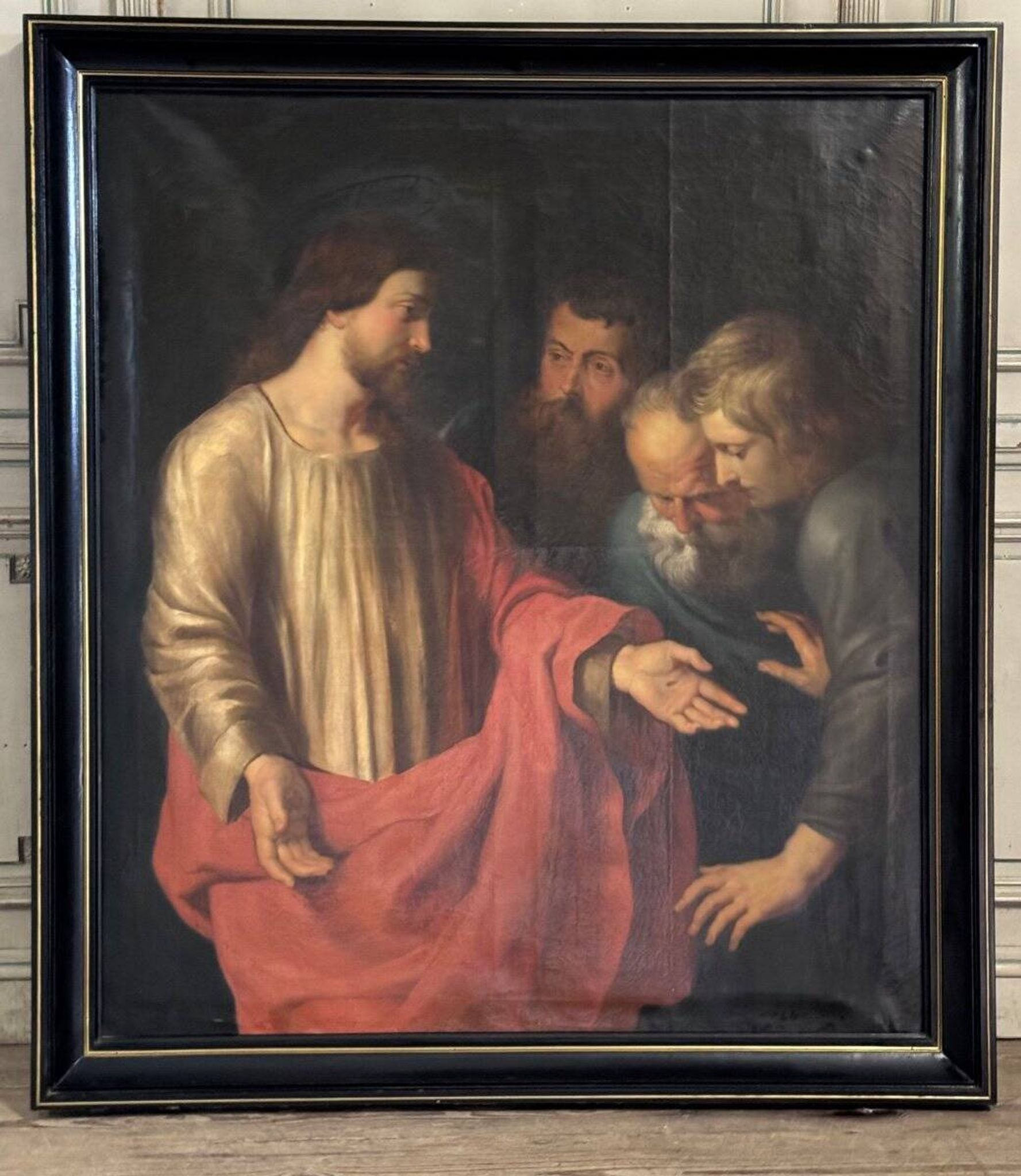 "The Incredulity of Saint Thomas" oil on canvas after the triptych by Rubens, circa 1800.