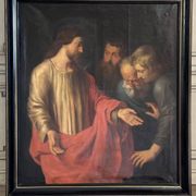 "The Incredulity of Saint Thomas" oil on canvas after the triptych by Rubens, circa 1800.
