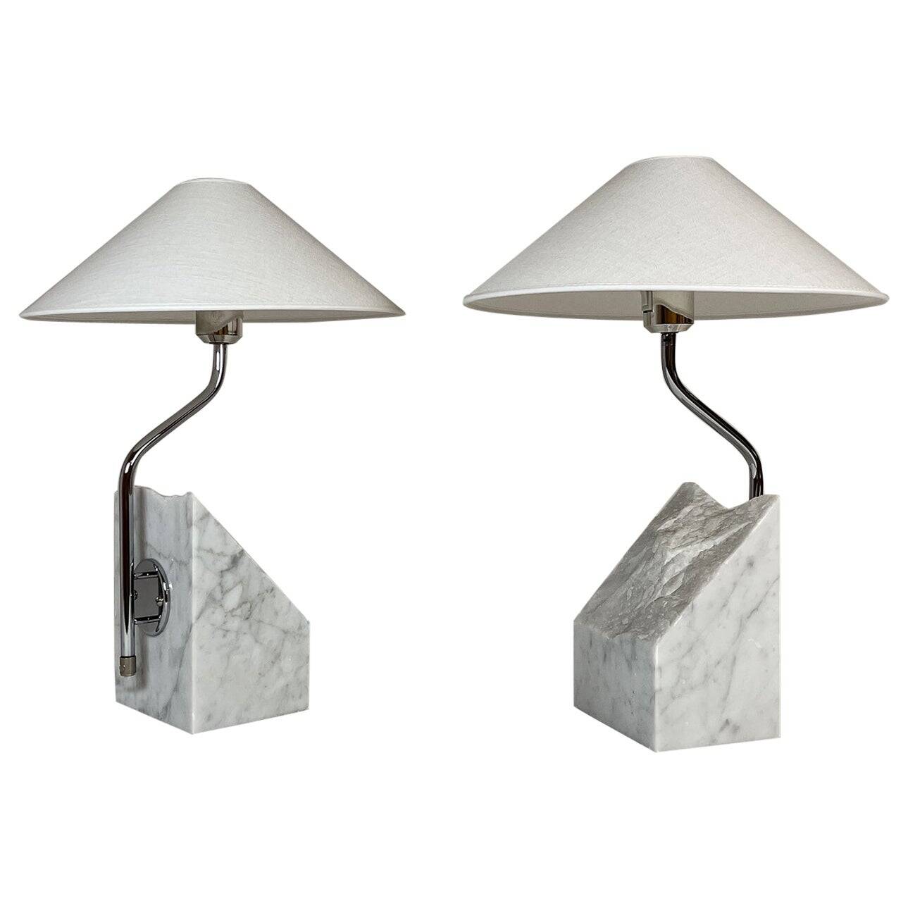 Paire de lampes de table en marbre et acier Bergboms du milieu du siècle, années 1970, Suède