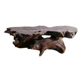 Table d'appoint sculpturale en bois brutaliste française, années 1960