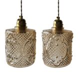 Lot de deux suspensions vintage en verre ambré