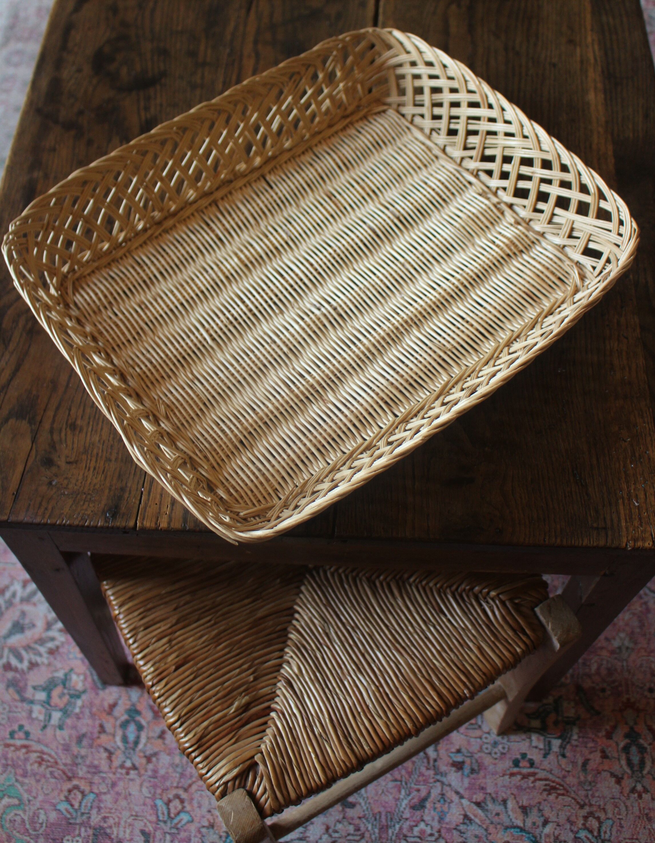 Basket wicker rectangle borders openwork vintage basketry