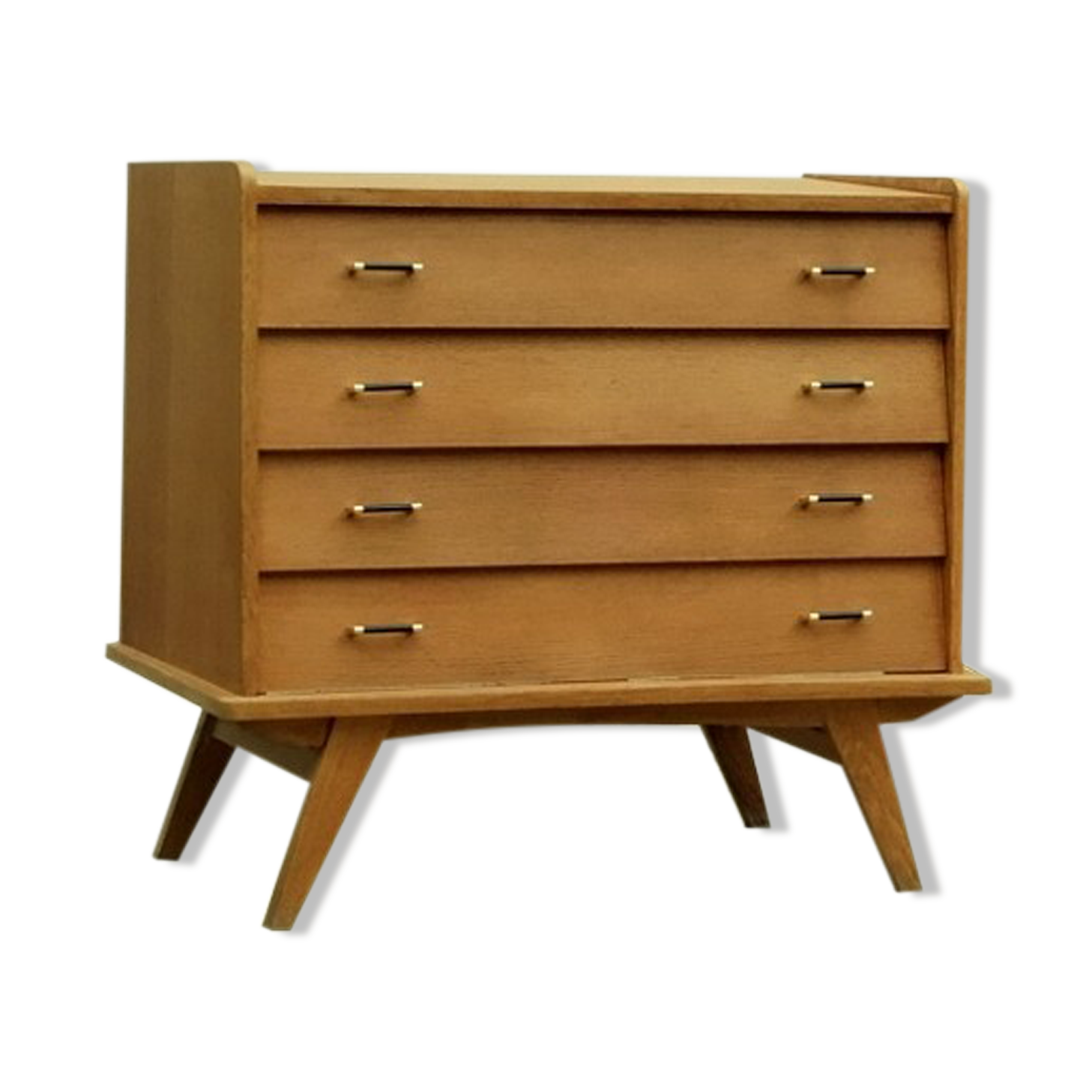 Commode vintage bois clair doré pieds compas