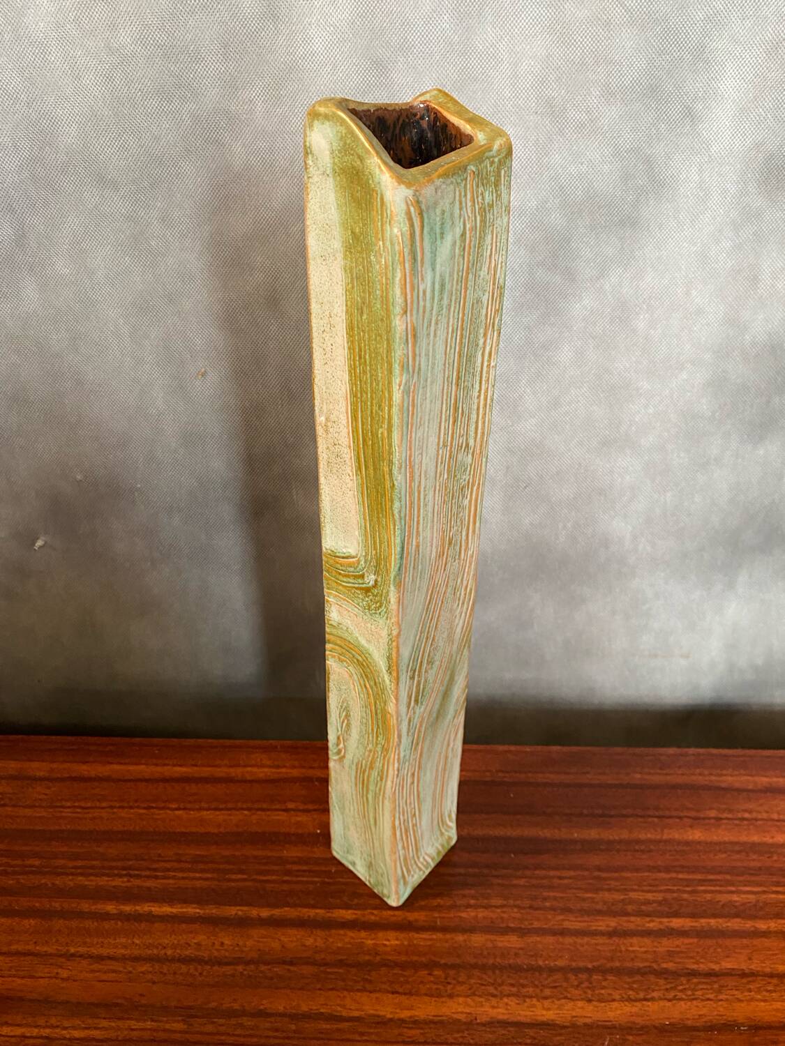 Old ludovic dagon ceramic vase green & beige vintage design shape