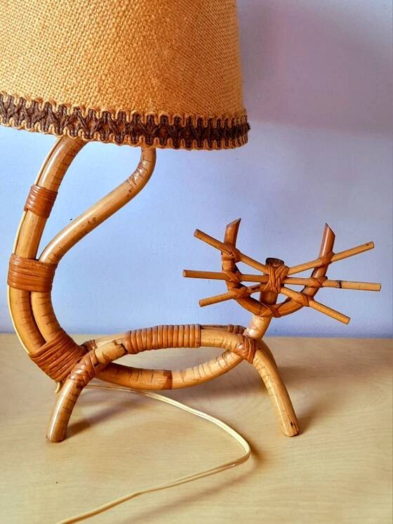 1960s rattan cat lamp