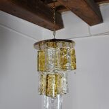 Two-tone chandelier by Zero Quattro, 3 levels, orange and transparent murano glass, Italy, 1970