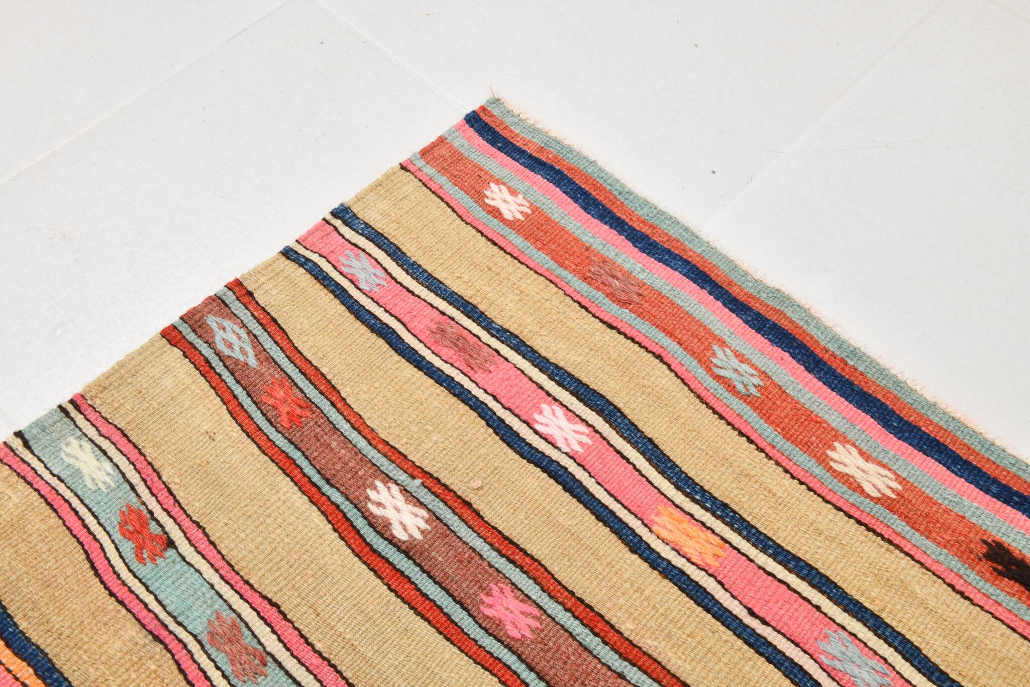 Vintage Striped Pattern Multicolor Kilim Rug, 183x239Cm