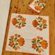 Set of 5 vintage orange flower table napkins from the 70s.