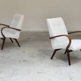 Pair of Jaroslav Smidek armchairs for Ton Bystrice restored in white buckle 1960
