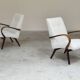 Pair of Jaroslav Smidek armchairs for Ton Bystrice, restored with white boucle, 1960.