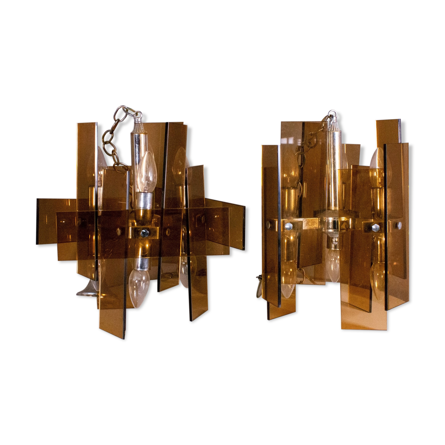 Orange glass lamps, six bulbs each