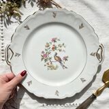 Vintage Limoges Berry porcelain cake dish with bird of paradise motif -
