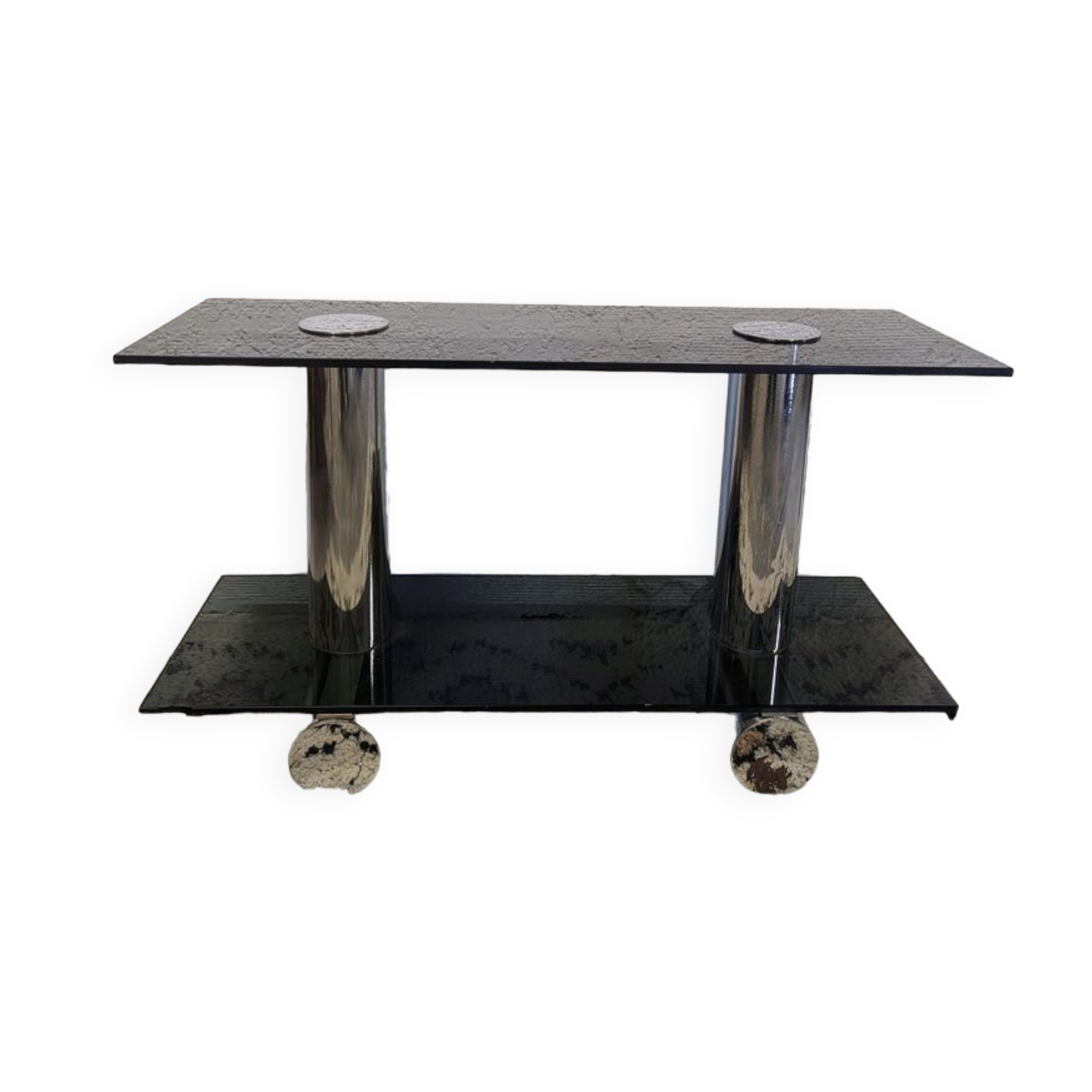 Console verre fumé et chrome - Design italien années 70