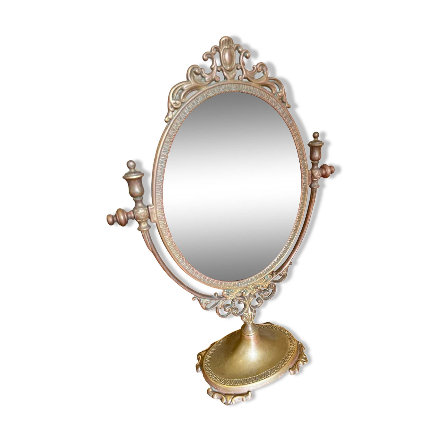 Brass table mirror psyche