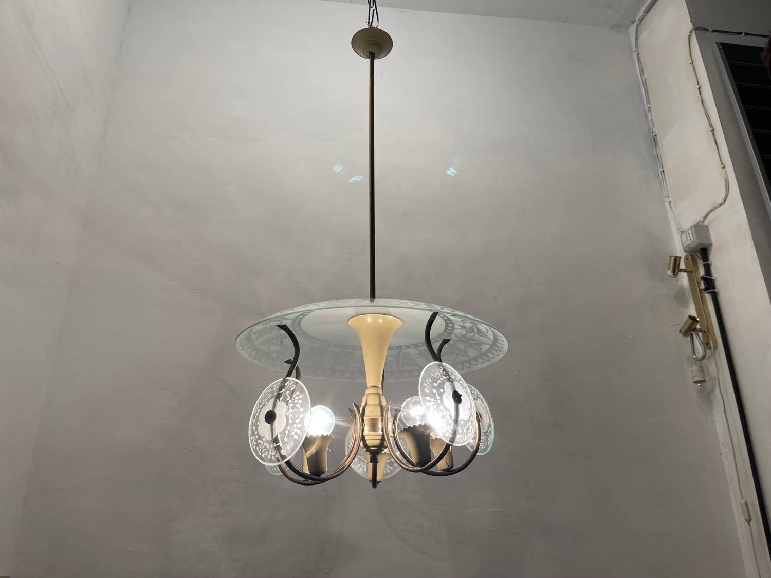 1950’s Etched Glass Light Pendant by Pietro Chiesa