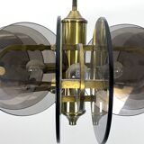 Postmodern brass and thick glass chandelier by Gino Paroldo. Italy 1970s