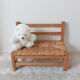 Banc enfant en bois et paille, vintage