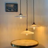 Pair of suspensions bistrot 1920 opaline