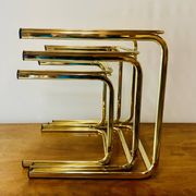 Vintage nesting tables in gold metal and smoked glass
