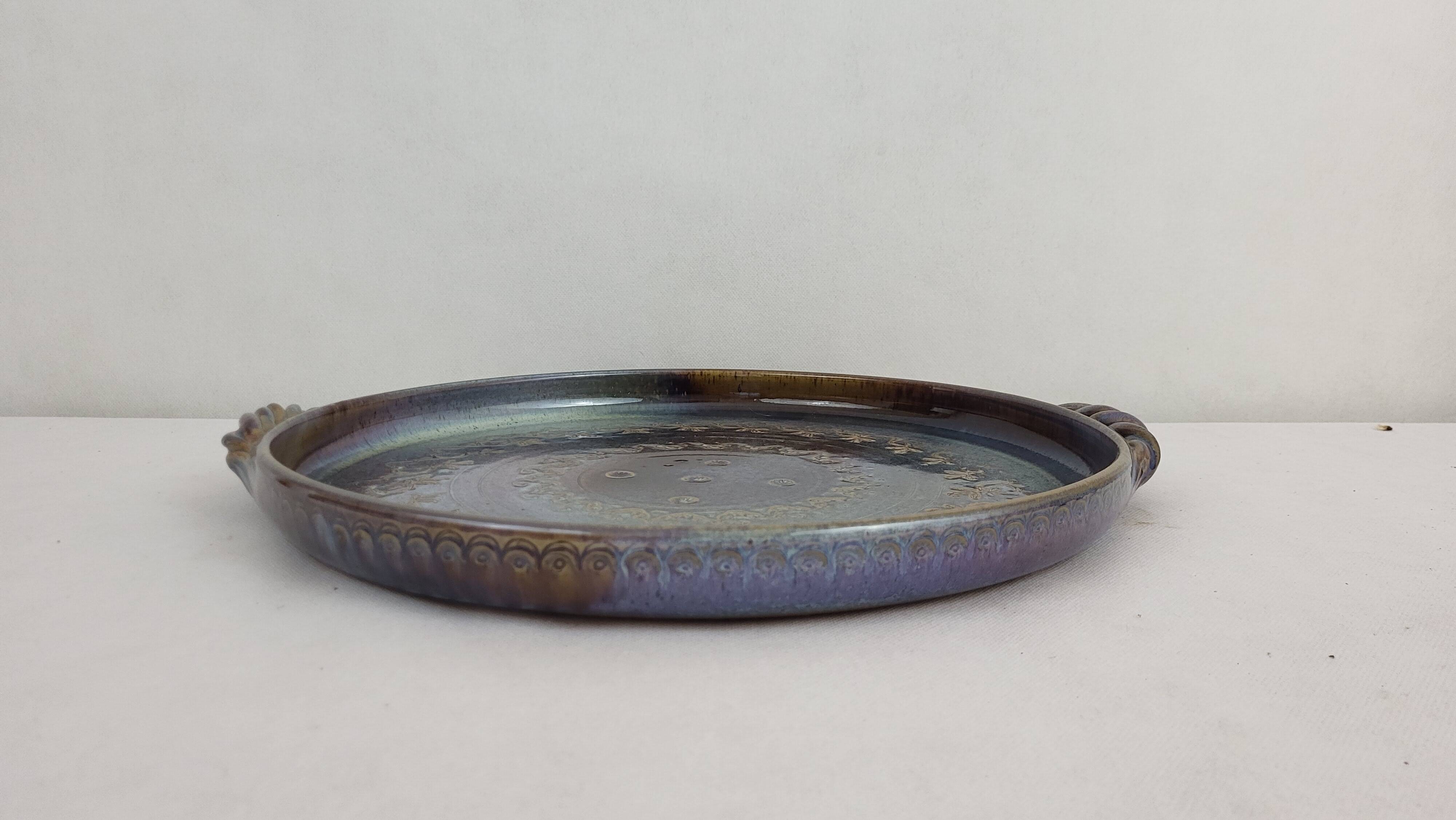 Stoneware tray signed Auger / Puisaye