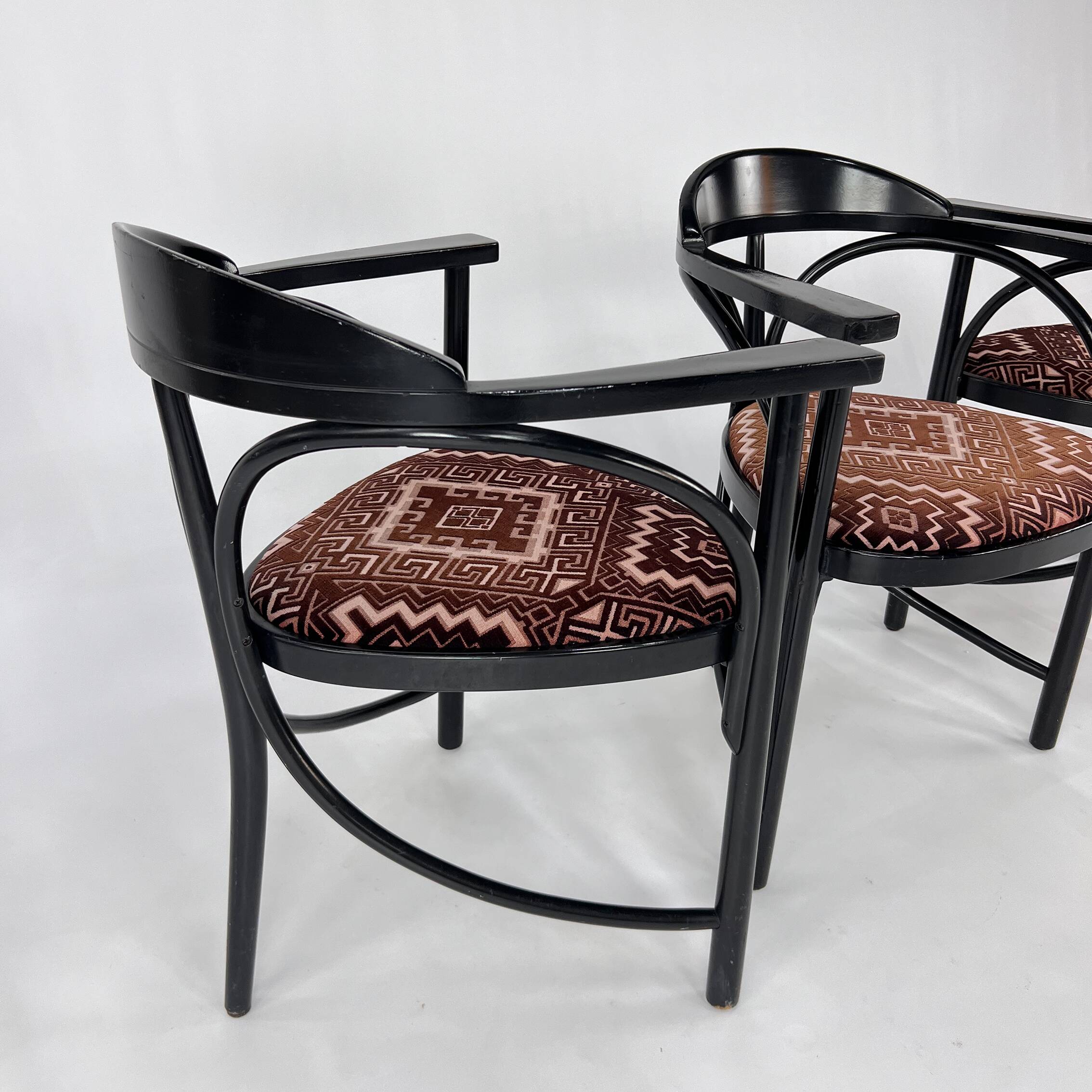 Set of 4 Black Lacquered Model 225 Thonet Armchairs, 1980s