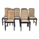 Set of 6 Vintage caned chairs in black lacquered wood, original 1970