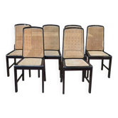 6 chaises cannées en bois laqué noir d'origine, 1970