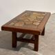 Vintage brutalist stone mosaic coffee table – solid wood, 1970s