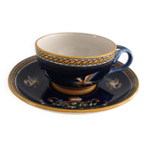 Tasse et soucoupe faïence de Gien - Décor Pivoines Bleues / Chine