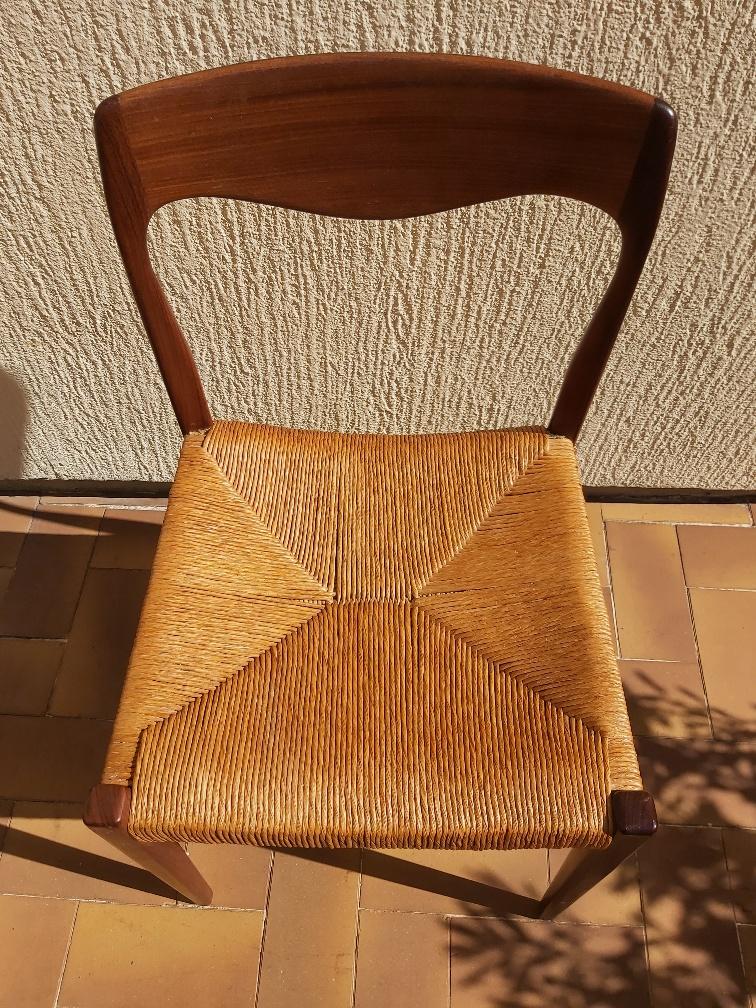 3 Niels Otto Moller chairs in teak and straw 60s