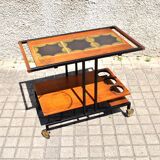 DESIGN BAR table on wheels Serving trolley ceramic metal and wood 1960-1970