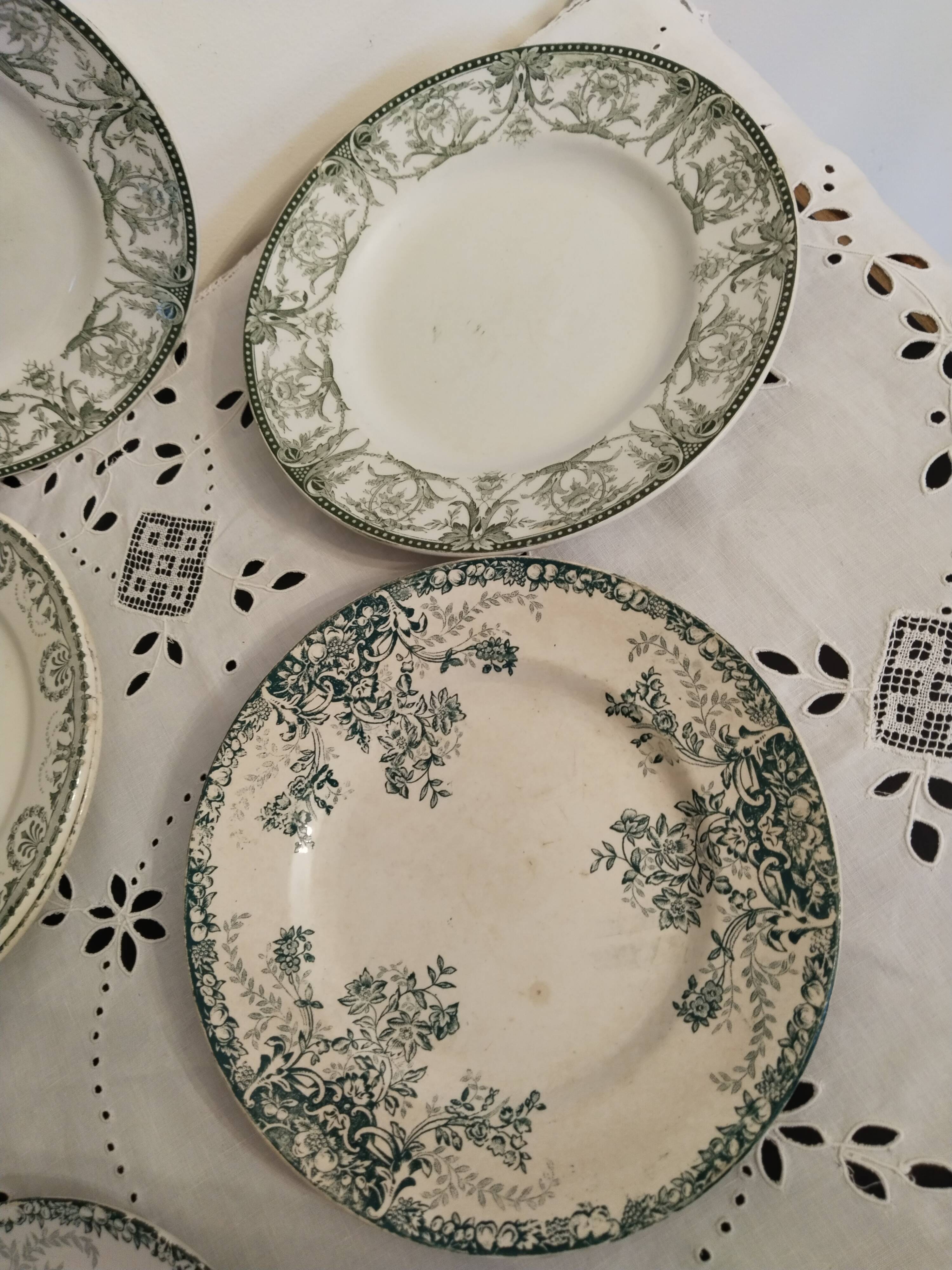 Set of 6 dinner plates in Terre de fer earthenware, blue green color