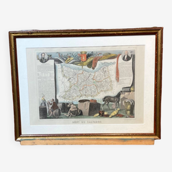 Framed engraving of the illustrated national atlas of the department of Calvados.