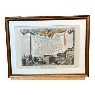 Framed engraving of the illustrated national atlas of the department of Calvados.