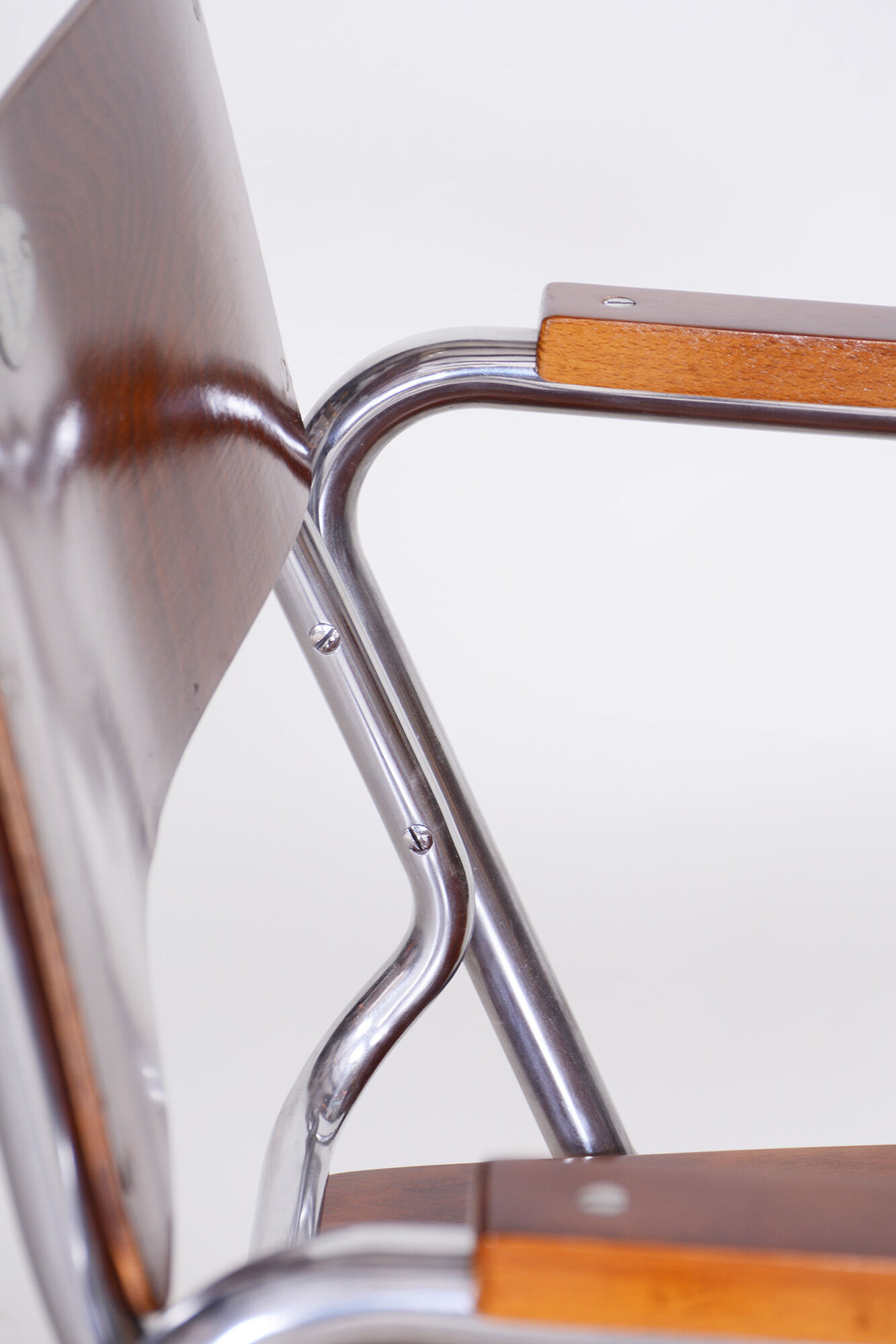 Restored bauhaus folding chair, beech plywood, revived polish, czechia, 1930s