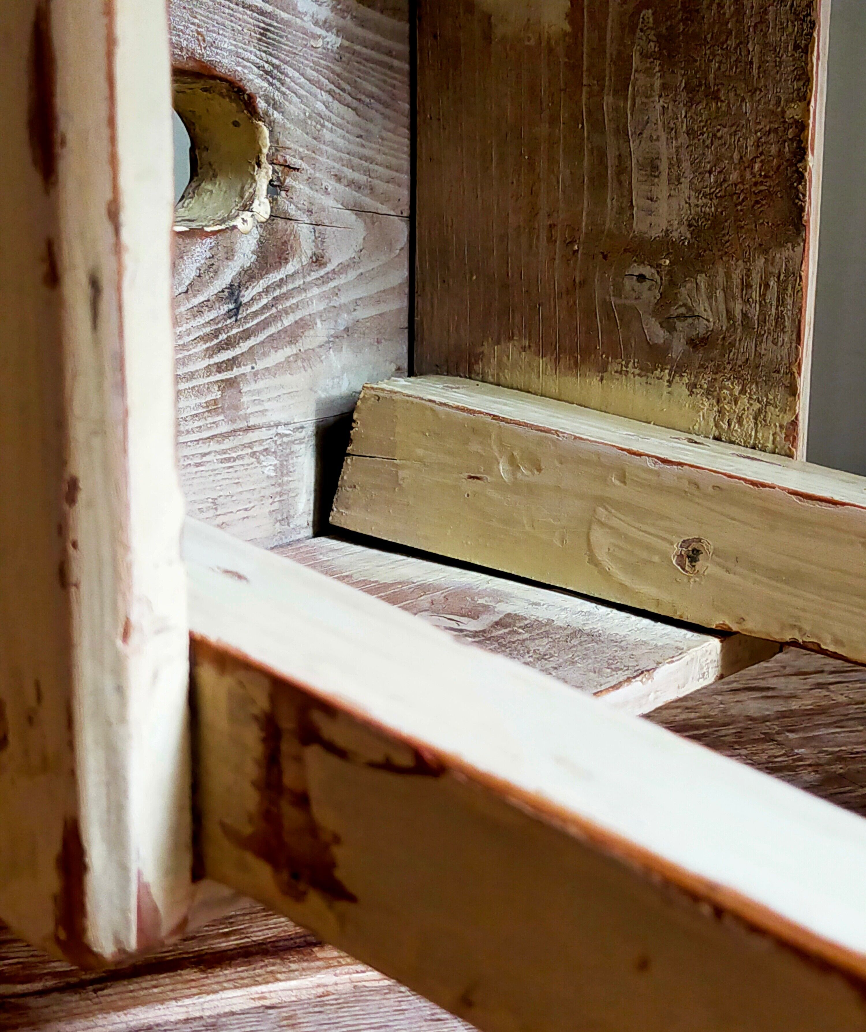 Workshop stool in antique patinated solid wood
