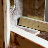 Workshop stool in antique patinated solid wood