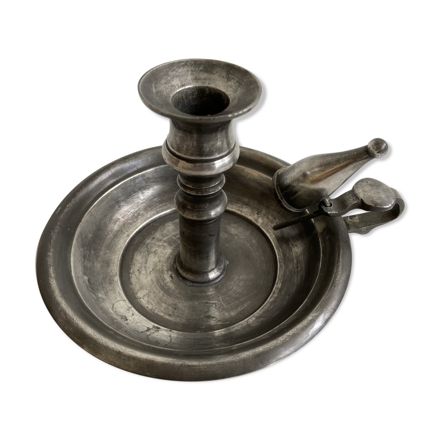 Tin candlestick with extinguisher