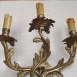 Magnificent Pair of French Antique Bronze Three-Light Acanthus Wall Sconces