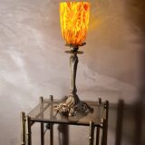 art nouveau rocaille style bronze lamp, superb tulip, 36x15, very good condition