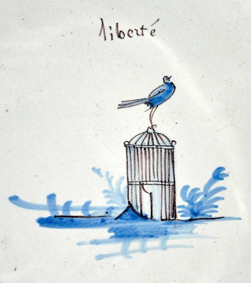 Nevers earthenware bowl with revolutionary decoration, 18th century