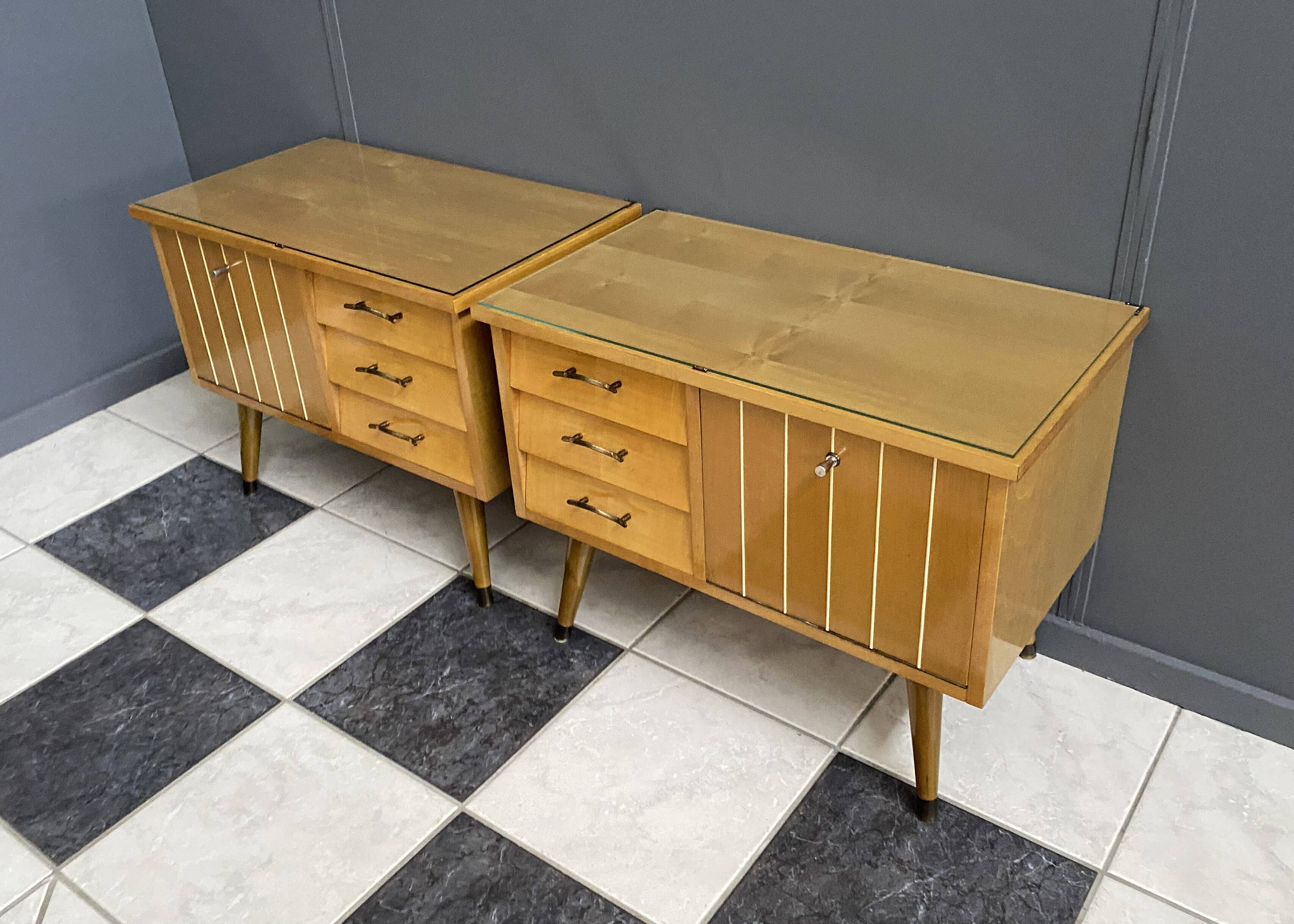 Set night stands wood and glass top